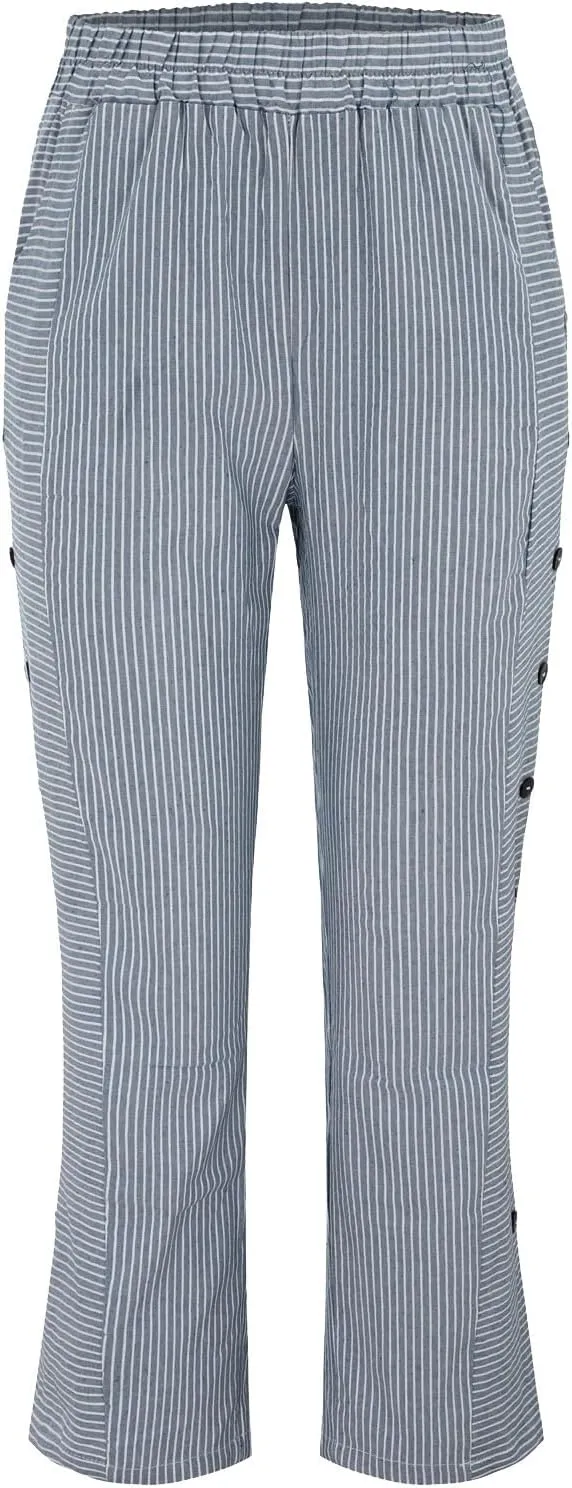 Linen Pants for Women Casual Pants Striped Side Button Plus Size Trendy Spring Summer Gauze Baggy Trousers with Pocket