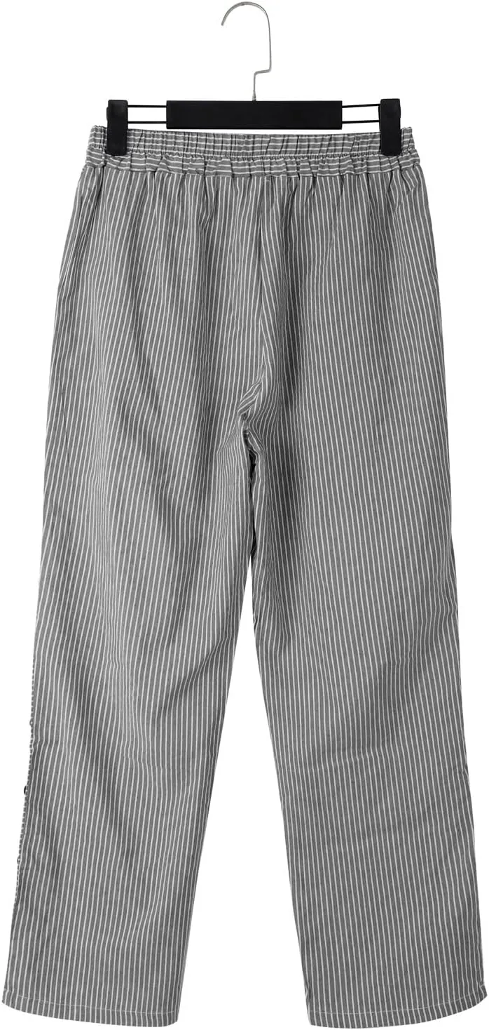 Linen Pants for Women Casual Pants Striped Side Button Plus Size Trendy Spring Summer Gauze Baggy Trousers with Pocket
