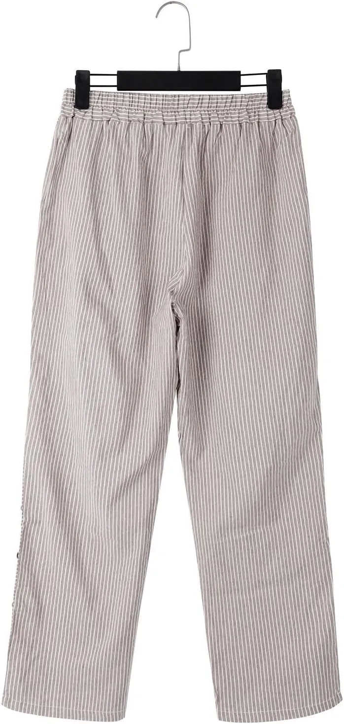 Linen Pants for Women Plus Size Striped Spring Summer Gauze Pants Casual Elastic Waist Comfy Cropped Trousers Trendy