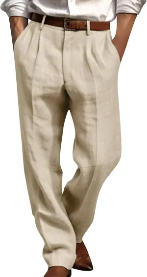Linen Pants Men Big and Tall Straight Leg Pants Summer Breathable Pants Casual Trousers Lightweight Solid Color Pants