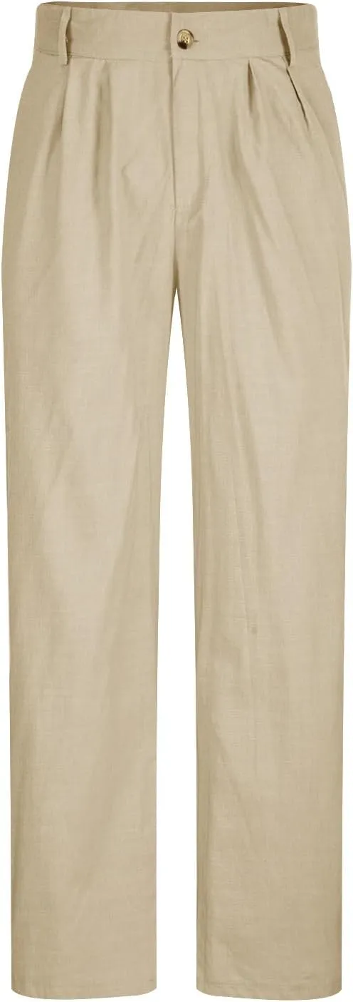 Linen Pants Men Big and Tall Straight Leg Pants Summer Breathable Pants Casual Trousers Lightweight Solid Color Pants