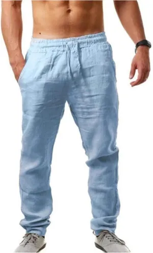 Linen Pants Men Casual Elastic Waist Pants Lightweight Summer Beach Pants Drawstring Trousers Lounge Yoga Pants