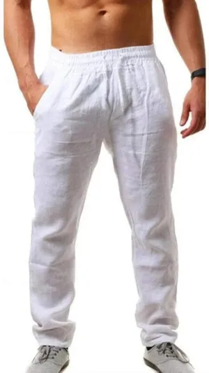 Linen Pants Men Casual Elastic Waist Pants Lightweight Summer Beach Pants Drawstring Trousers Lounge Yoga Pants