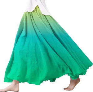 Linen Wrap Skirts for Women Pleated Summer Boho Floral Flowy Skirt Vacation High Waisted Maxi Casual Dress Skorts