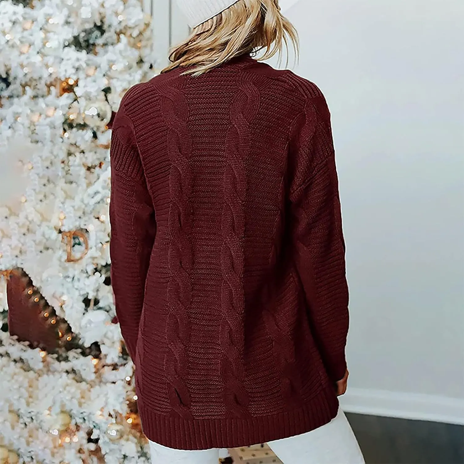 Long Cardigan Sweaters for Women Baggy Lightweight Cable Knit Cardigan Oversized Chunky Cardigans Jacket with Pockets
