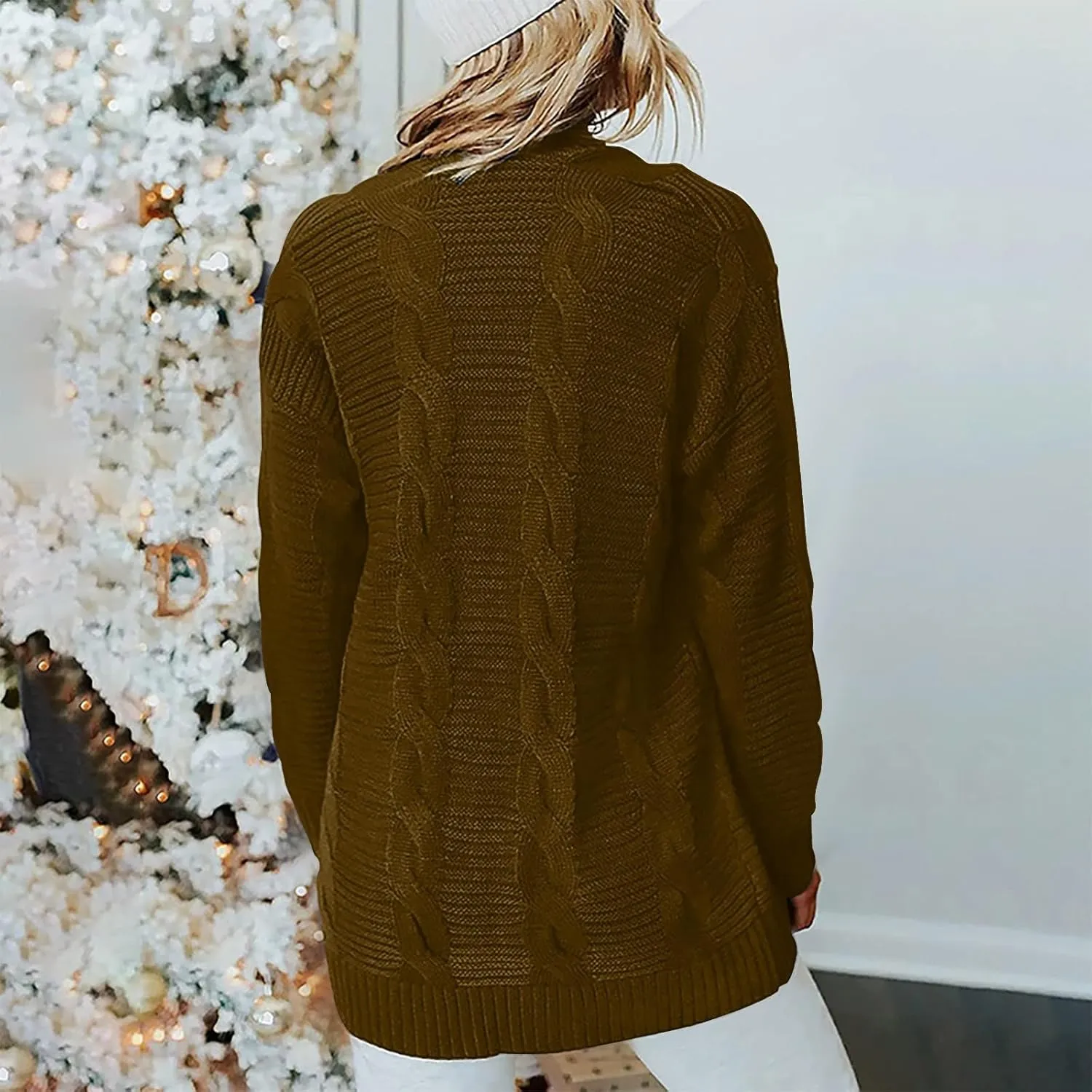 Long Cardigan Sweaters for Women Baggy Lightweight Cable Knit Cardigan Oversized Chunky Cardigans Jacket with Pockets