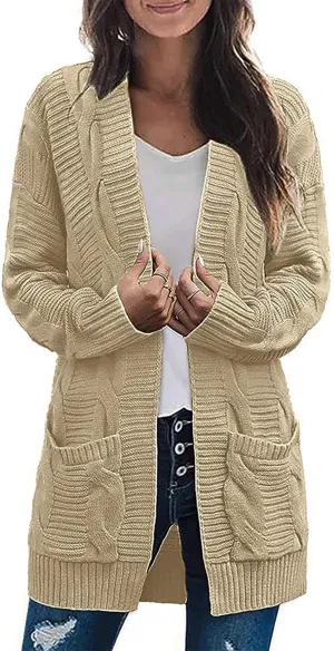Long Cardigan Sweaters for Women Baggy Lightweight Cable Knit Cardigan Oversized Chunky Cardigans Jacket with Pockets