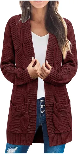 Long Cardigan Sweaters for Women Baggy Lightweight Cable Knit Cardigan Oversized Chunky Cardigans Jacket with Pockets