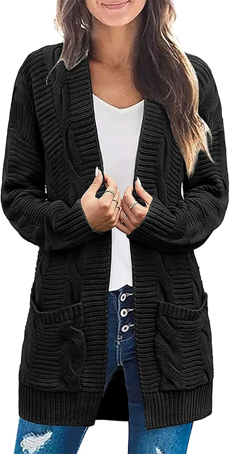 Long Cardigan Sweaters for Women Baggy Lightweight Cable Knit Cardigan Oversized Chunky Cardigans Jacket with Pockets