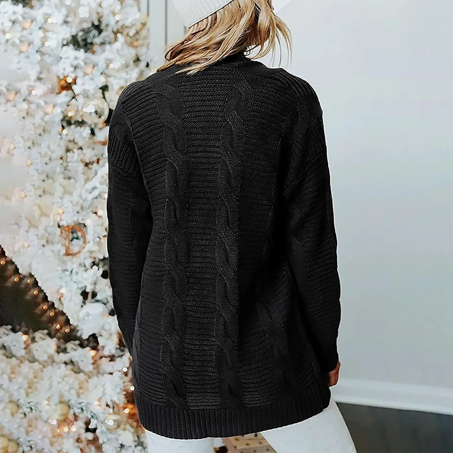 Long Cardigan Sweaters for Women Baggy Lightweight Cable Knit Cardigan Oversized Chunky Cardigans Jacket with Pockets