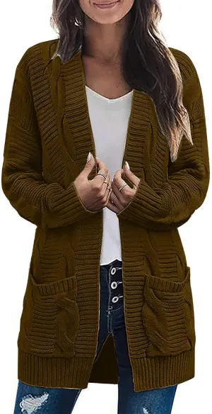 Long Cardigan Sweaters for Women Baggy Lightweight Cable Knit Cardigan Oversized Chunky Cardigans Jacket with Pockets