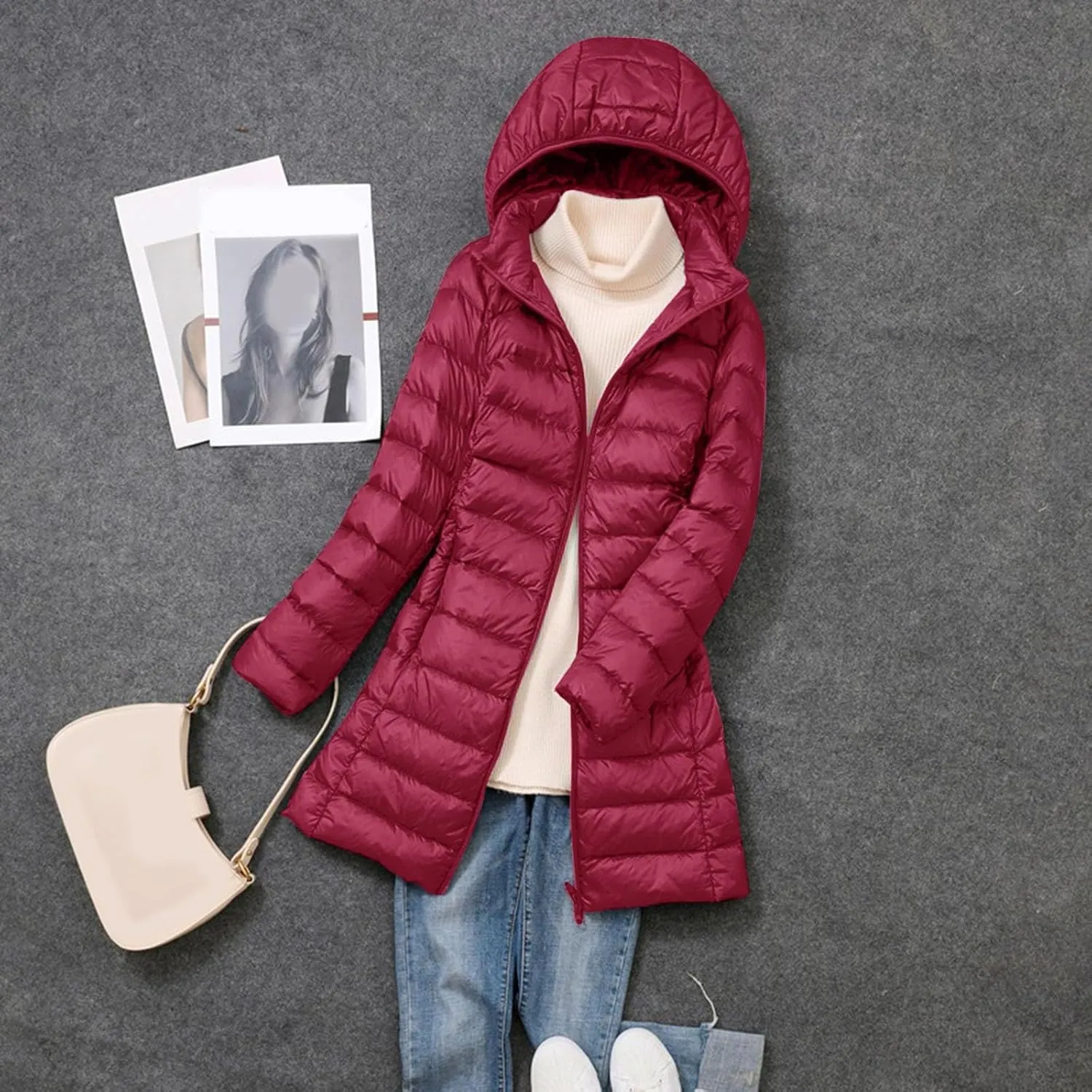 Long Puffer Jackets for Women Winter Warm Down Jackets Lightweight Removable Hood Thickened Puffer Quilted Coats