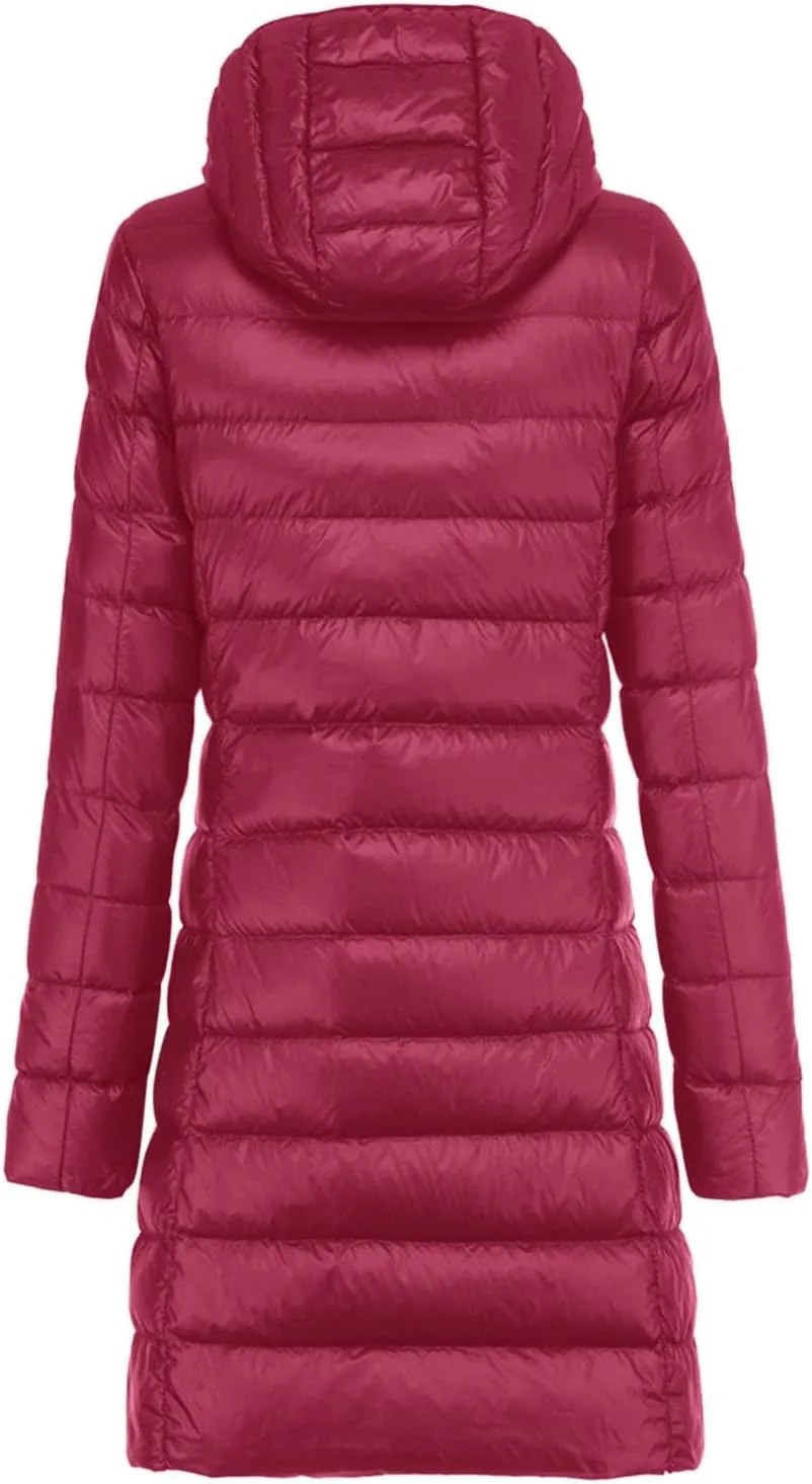 Long Puffer Jackets for Women Winter Warm Down Jackets Lightweight Removable Hood Thickened Puffer Quilted Coats