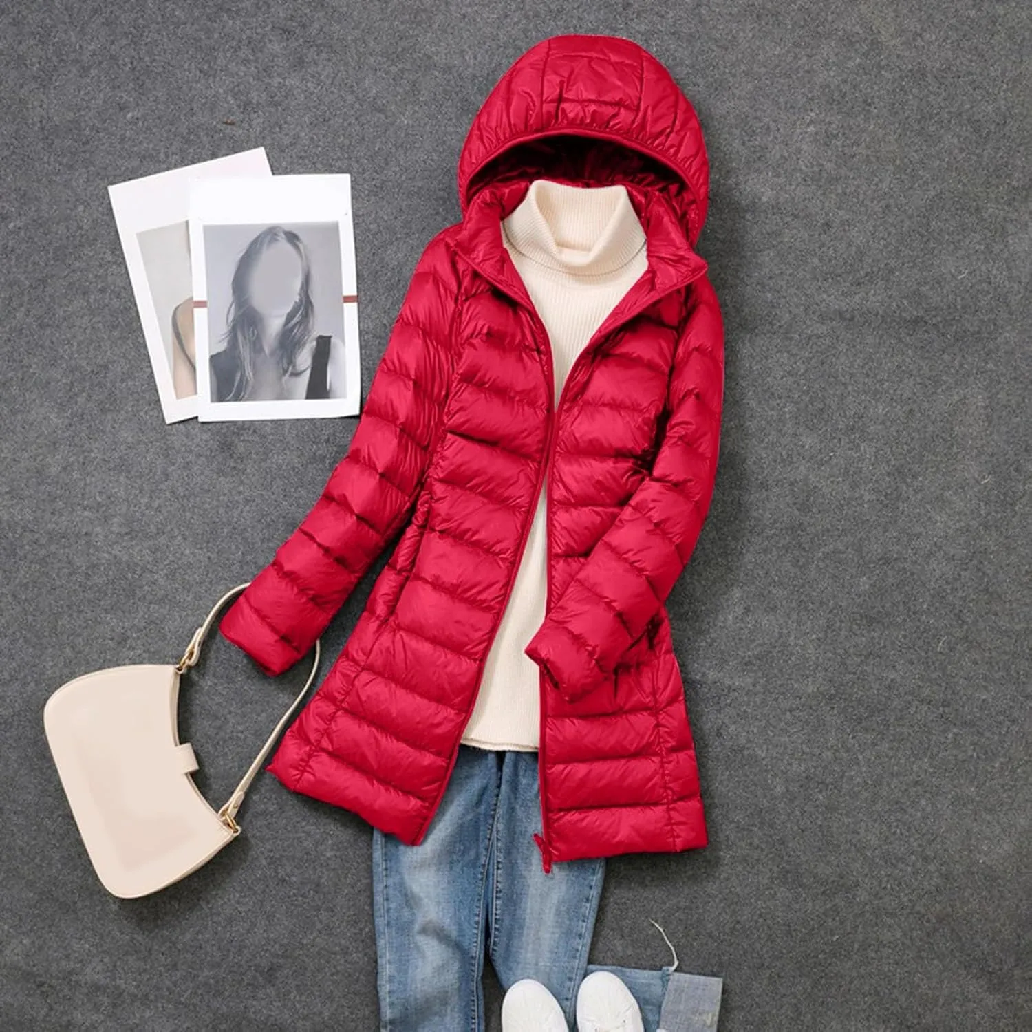 Long Puffer Jackets for Women Winter Warm Down Jackets Lightweight Removable Hood Thickened Puffer Quilted Coats