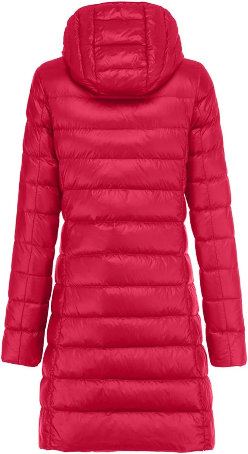Long Puffer Jackets for Women Winter Warm Down Jackets Lightweight Removable Hood Thickened Puffer Quilted Coats