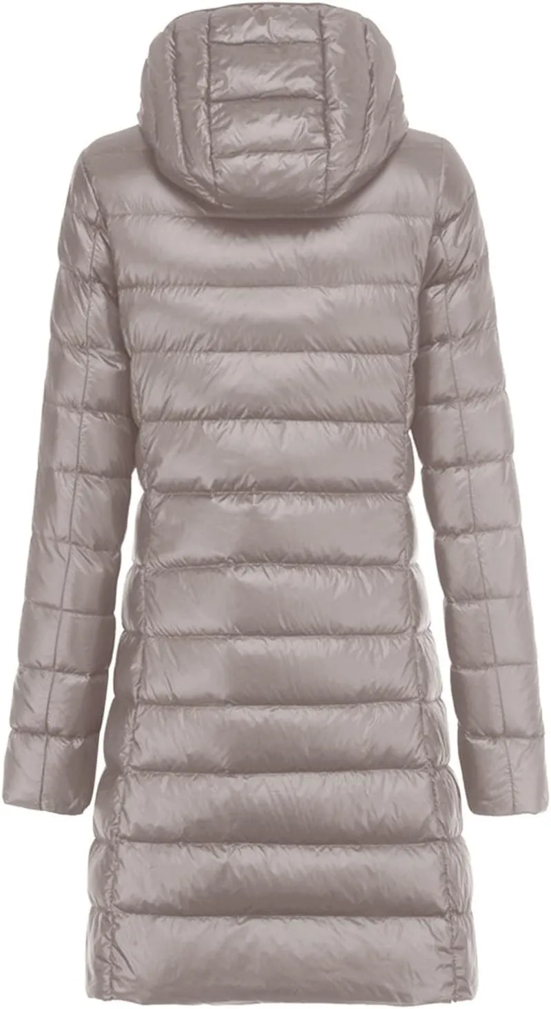 Long Puffer Jackets for Women Winter Warm Down Jackets Lightweight Removable Hood Thickened Puffer Quilted Coats