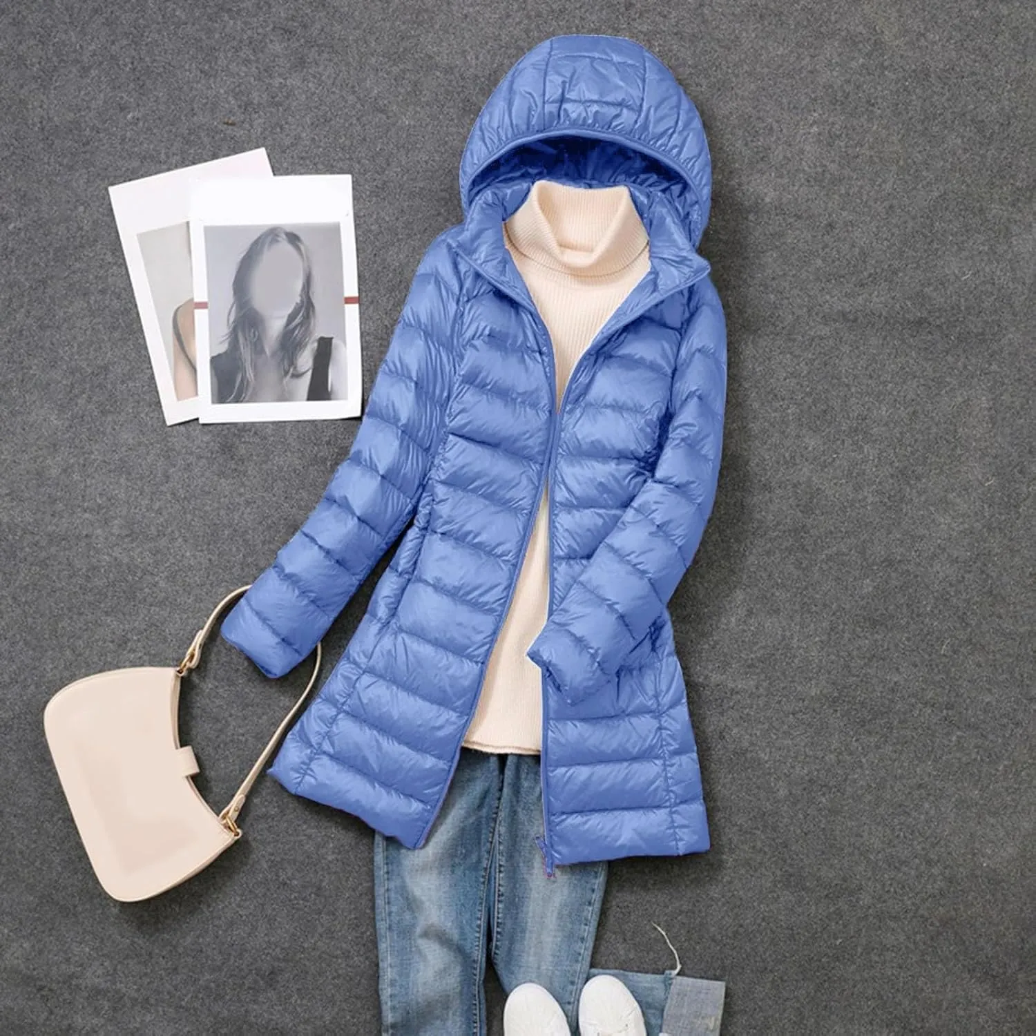 Long Puffer Jackets for Women Winter Warm Down Jackets Lightweight Removable Hood Thickened Puffer Quilted Coats