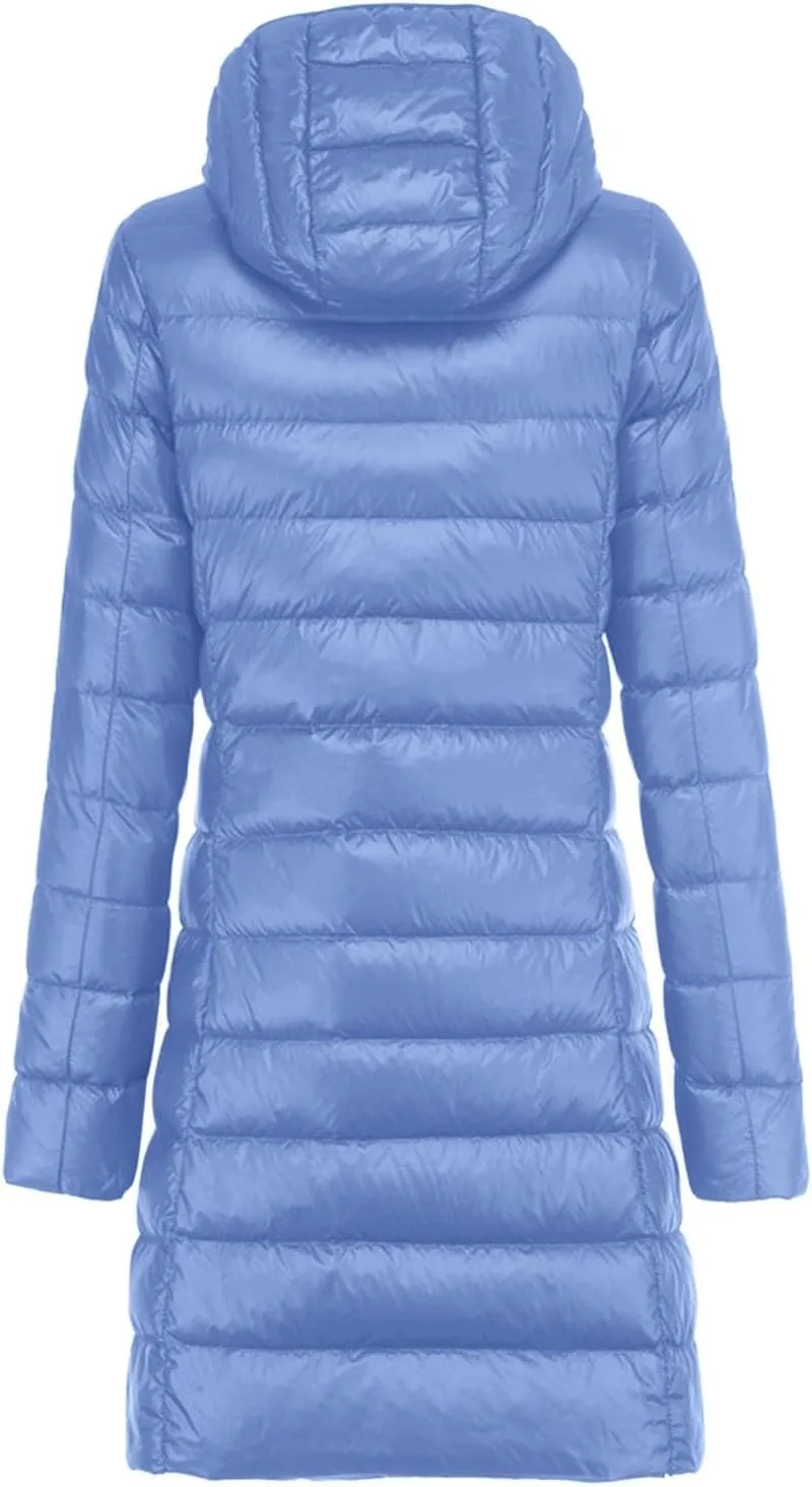 Long Puffer Jackets for Women Winter Warm Down Jackets Lightweight Removable Hood Thickened Puffer Quilted Coats