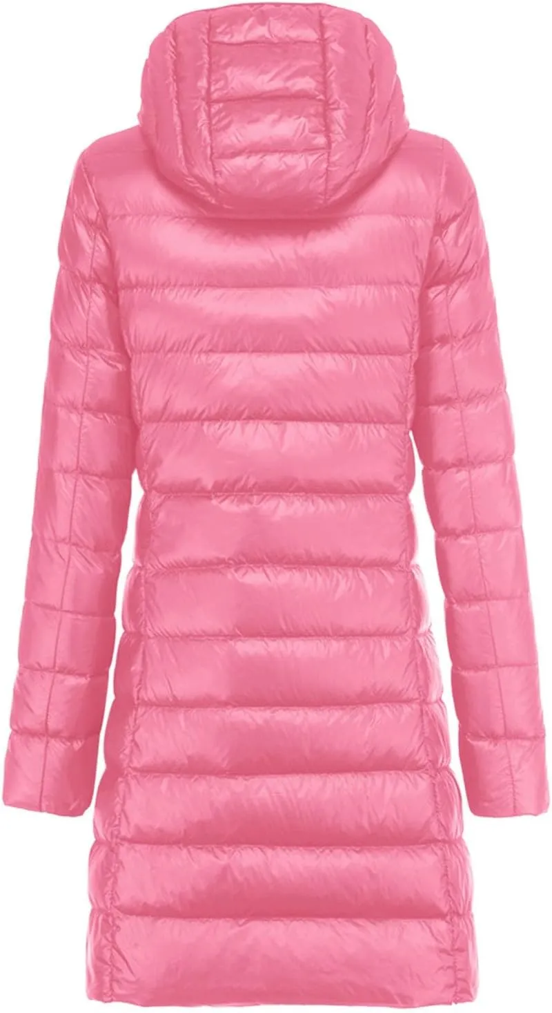 Long Puffer Jackets for Women Winter Warm Down Jackets Lightweight Removable Hood Thickened Puffer Quilted Coats