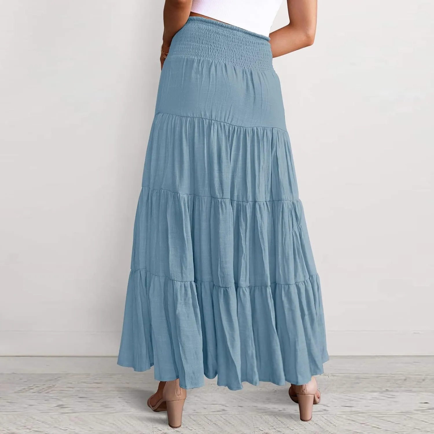 Long Skirts for Women Summer 2025 Casual Boho High Waisted Casual A Line Skirt Pleated Beach Flowy Swing Maxi Skirt