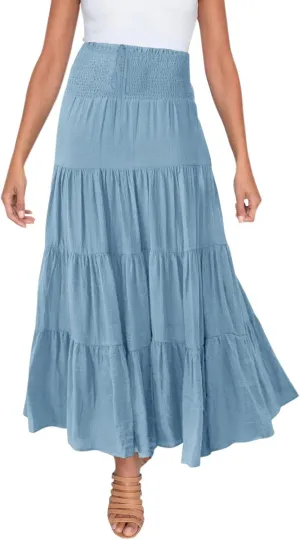 Long Skirts for Women Summer 2025 Casual Boho High Waisted Casual A Line Skirt Pleated Beach Flowy Swing Maxi Skirt