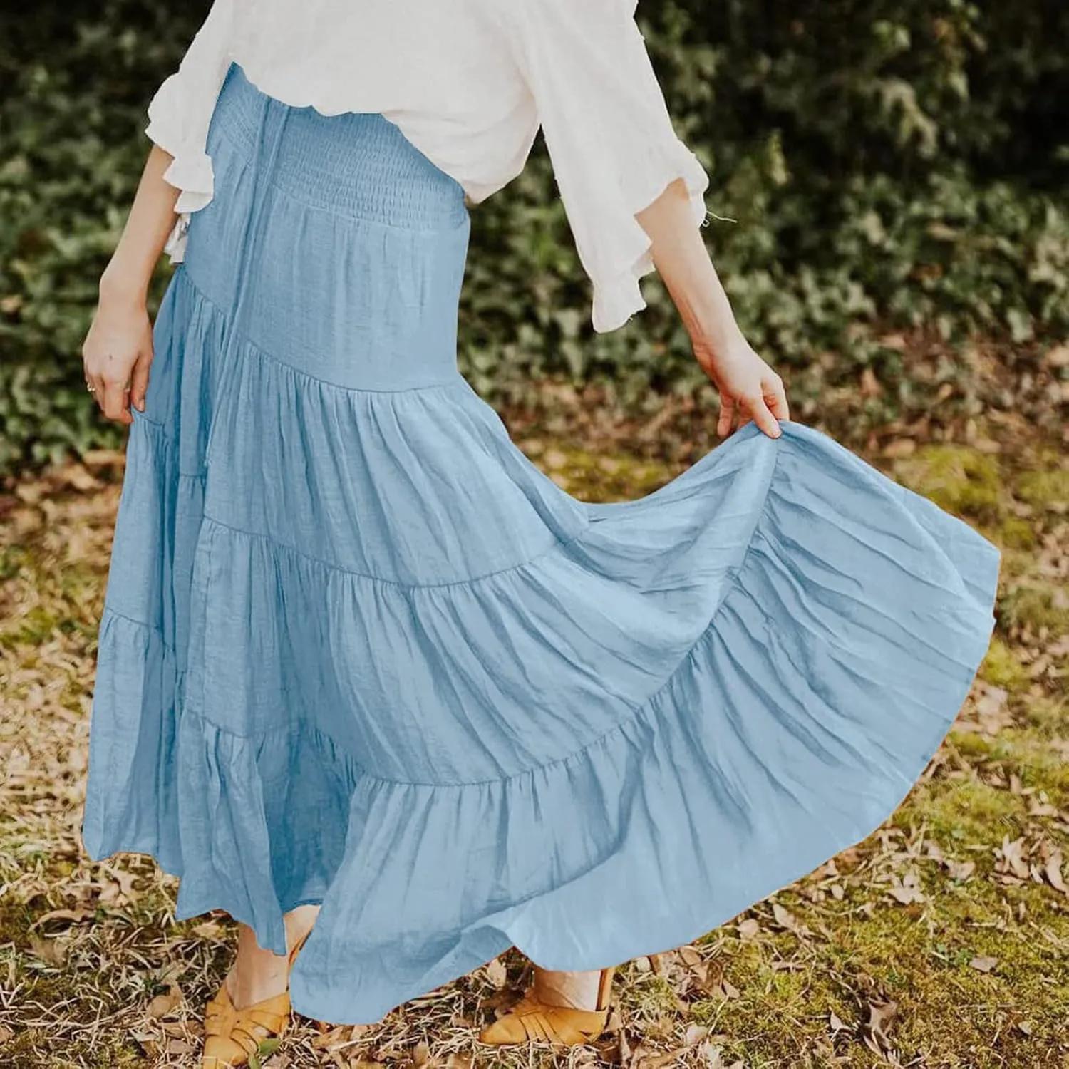 Long Skirts for Women Summer 2025 Casual Boho High Waisted Casual A Line Skirt Pleated Beach Flowy Swing Maxi Skirt