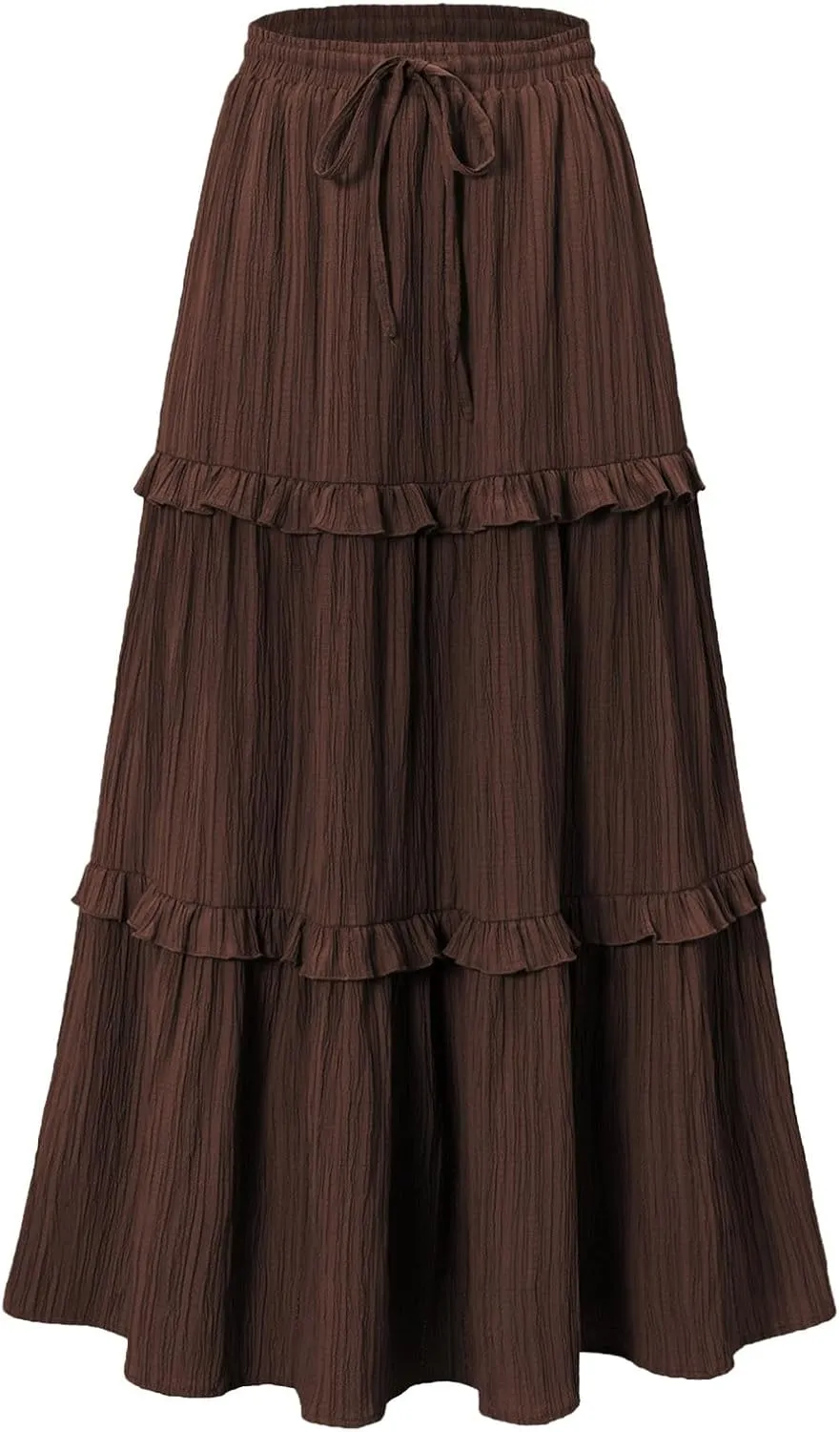 Long Skirts for Women Summer Beach Ruffled Tiered Flowy Boho Skirt Drawstring High Waist Casual Maxi Dress Skorts