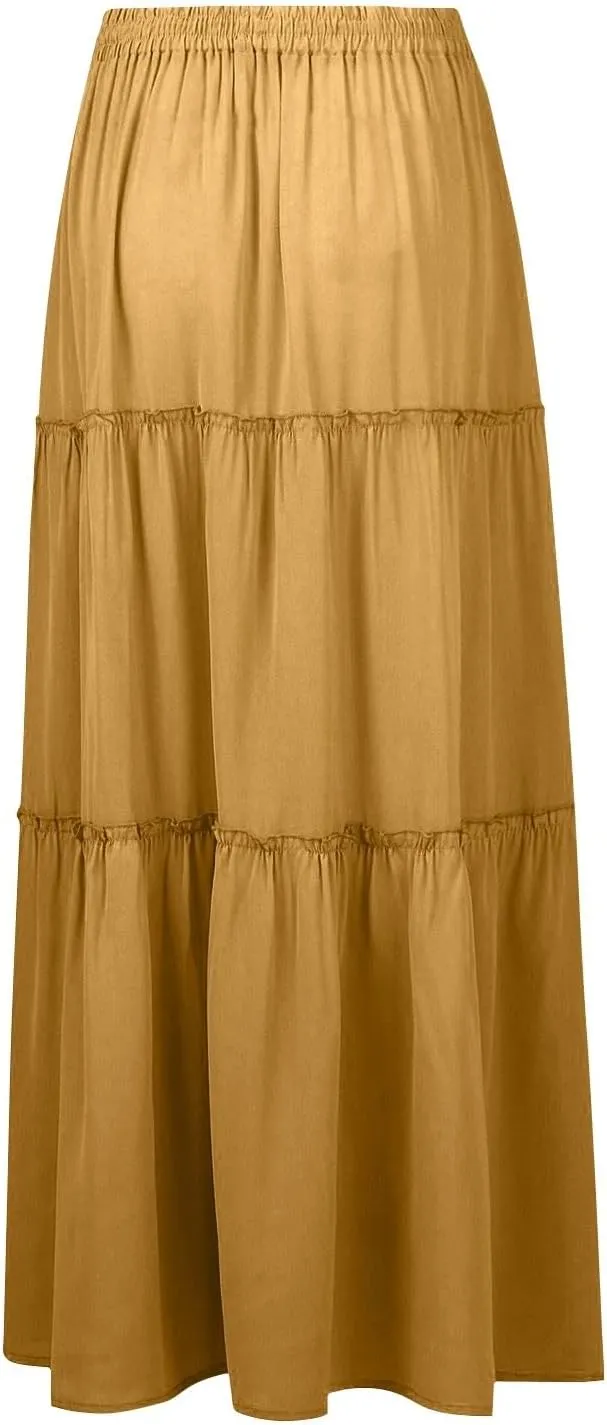 Long Skirts for Women,Elastic High Waisted Drawstring Flowy Maxi Skirts Trendy 2025 Summer Vacation Bohemian