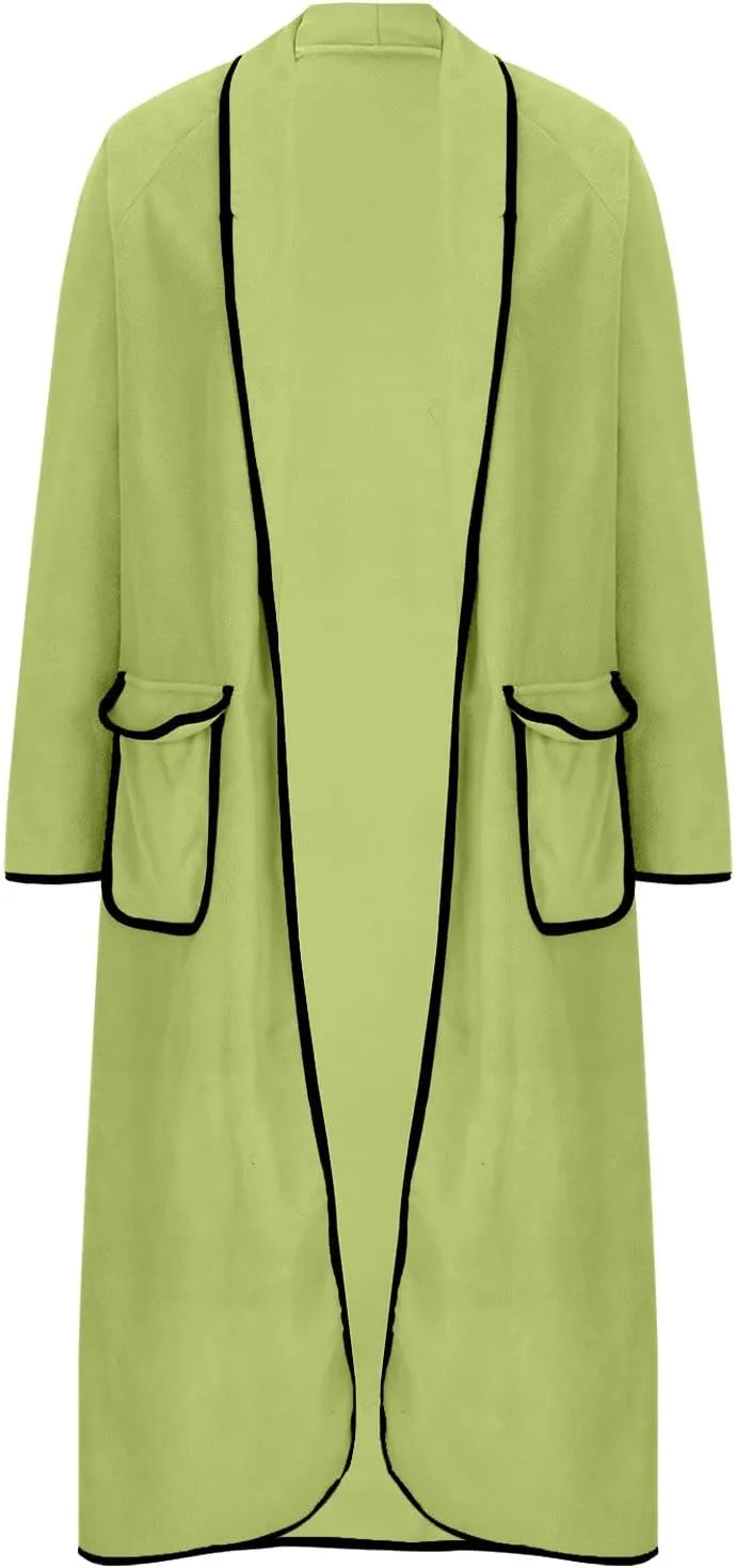 Long Winter Coats for Women Y2k Fashion Lapel Collar Open Front Wool Blend Peacoat Elegant Trench Coat with Pocket