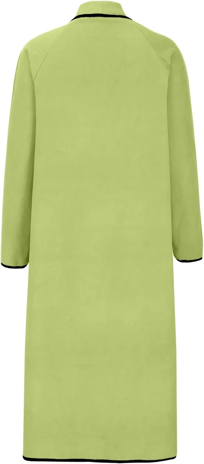 Long Winter Coats for Women Y2k Fashion Lapel Collar Open Front Wool Blend Peacoat Elegant Trench Coat with Pocket