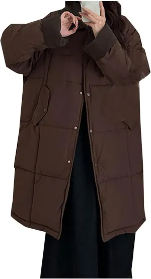 Long Winter Quilted Coats for Women Thicken Padded Down Jackets Chunky Plus Size Parka Puffer Jackets Trench Coat
