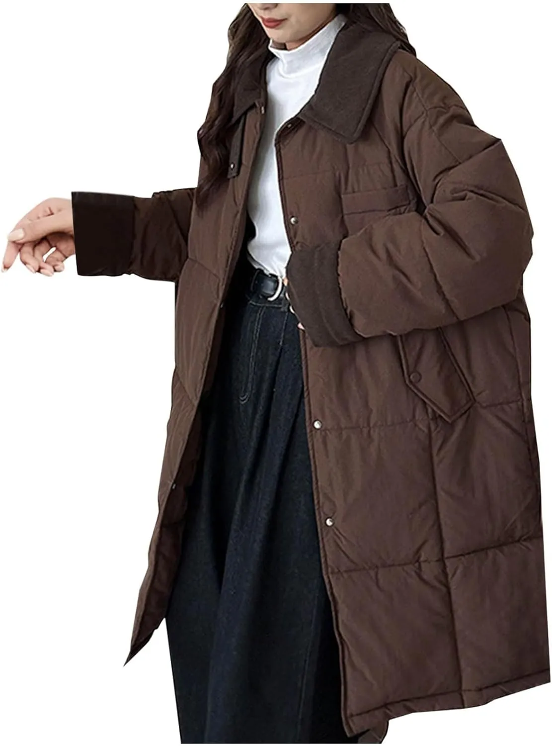 Long Winter Quilted Coats for Women Thicken Padded Down Jackets Chunky Plus Size Parka Puffer Jackets Trench Coat