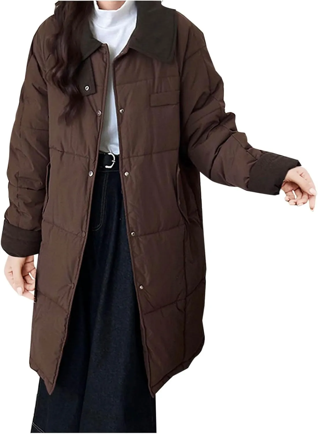 Long Winter Quilted Coats for Women Thicken Padded Down Jackets Chunky Plus Size Parka Puffer Jackets Trench Coat