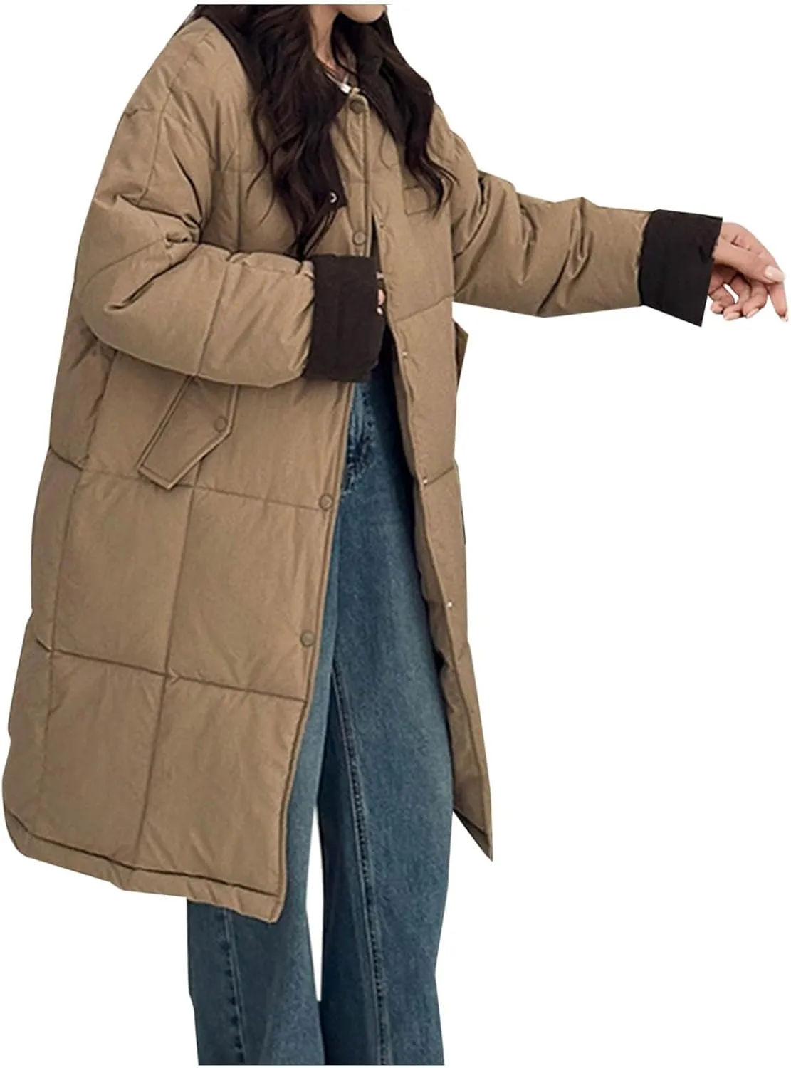 Long Winter Quilted Coats for Women Thicken Padded Down Jackets Chunky Plus Size Parka Puffer Jackets Trench Coat