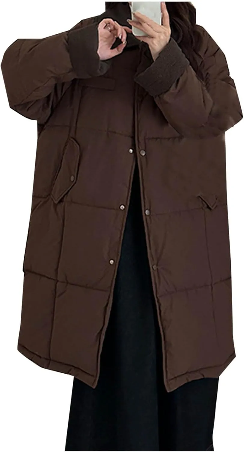 Long Winter Quilted Coats for Women Thicken Padded Down Jackets Chunky Plus Size Parka Puffer Jackets Trench Coat
