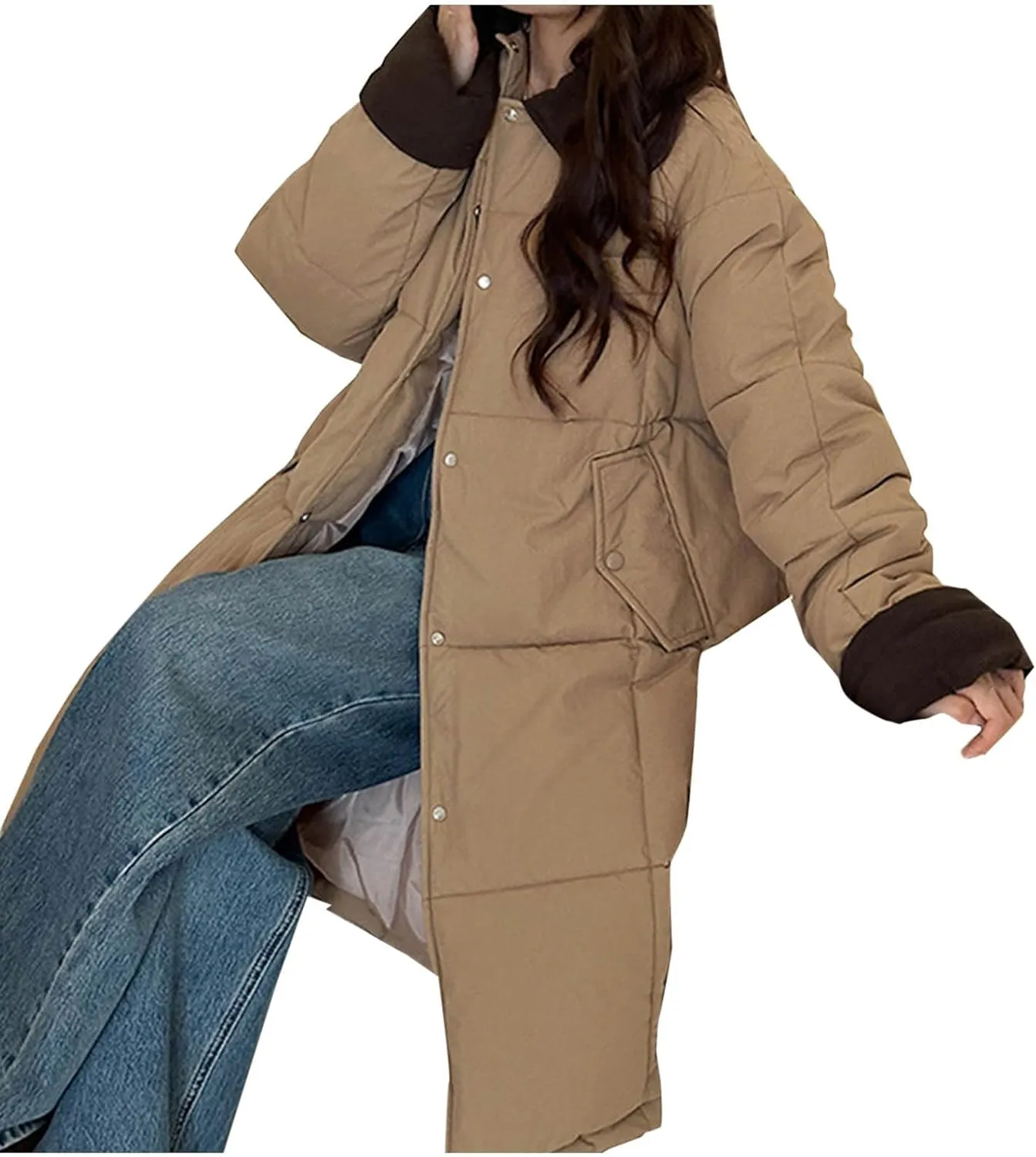 Long Winter Quilted Coats for Women Thicken Padded Down Jackets Chunky Plus Size Parka Puffer Jackets Trench Coat