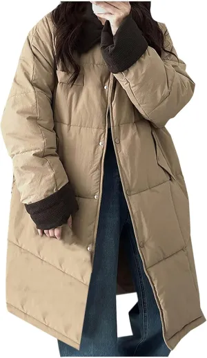 Long Winter Quilted Coats for Women Thicken Padded Down Jackets Chunky Plus Size Parka Puffer Jackets Trench Coat