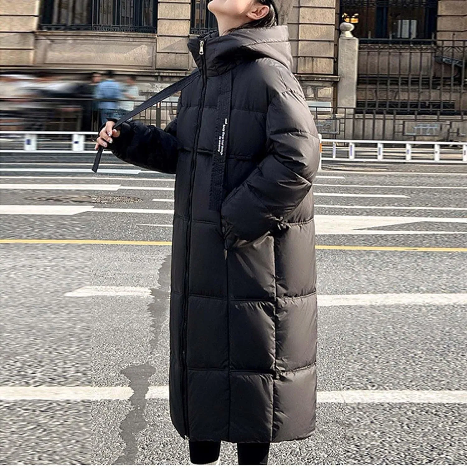Long Winter Windproof Down Coats for Women Heavyweight Padded Puffer Jackets Casual Trench Quilted Coats with Hood