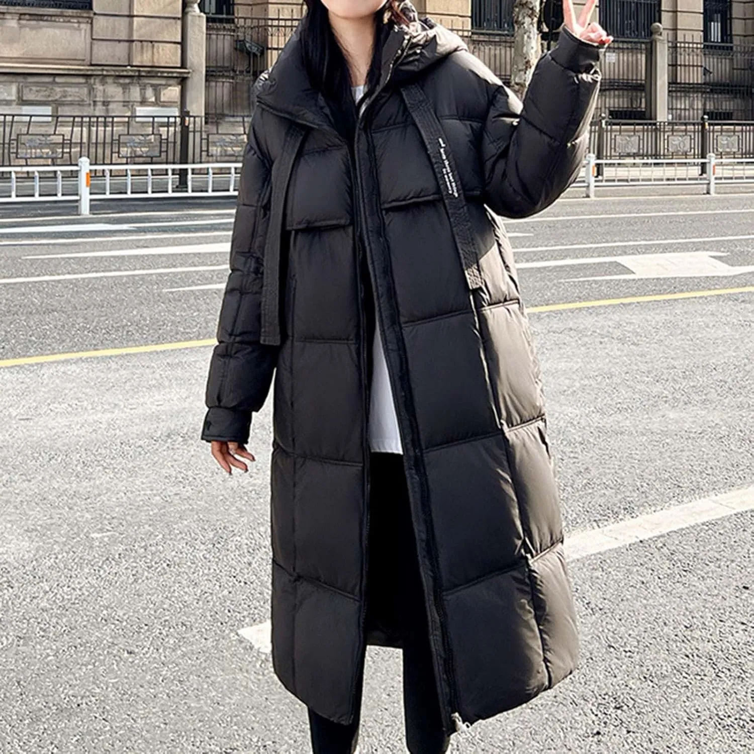 Long Winter Windproof Down Coats for Women Heavyweight Padded Puffer Jackets Casual Trench Quilted Coats with Hood