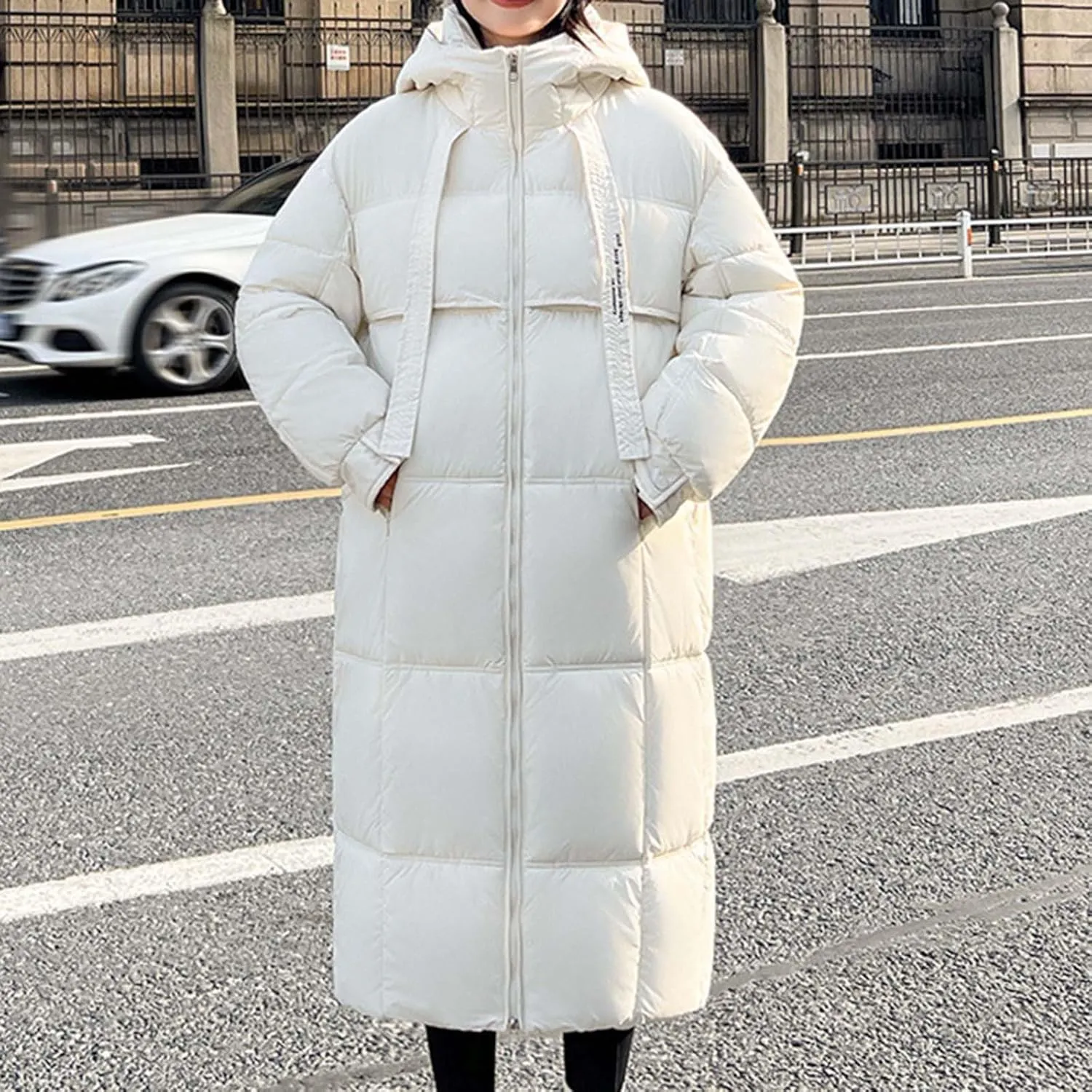 Long Winter Windproof Down Coats for Women Heavyweight Padded Puffer Jackets Casual Trench Quilted Coats with Hood