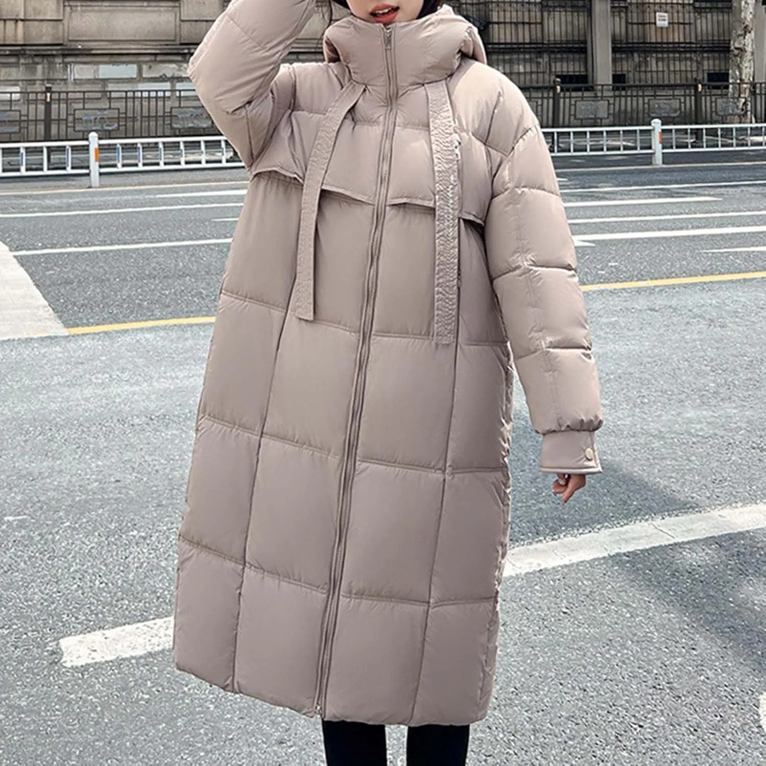 Long Winter Windproof Down Coats for Women Heavyweight Padded Puffer Jackets Casual Trench Quilted Coats with Hood