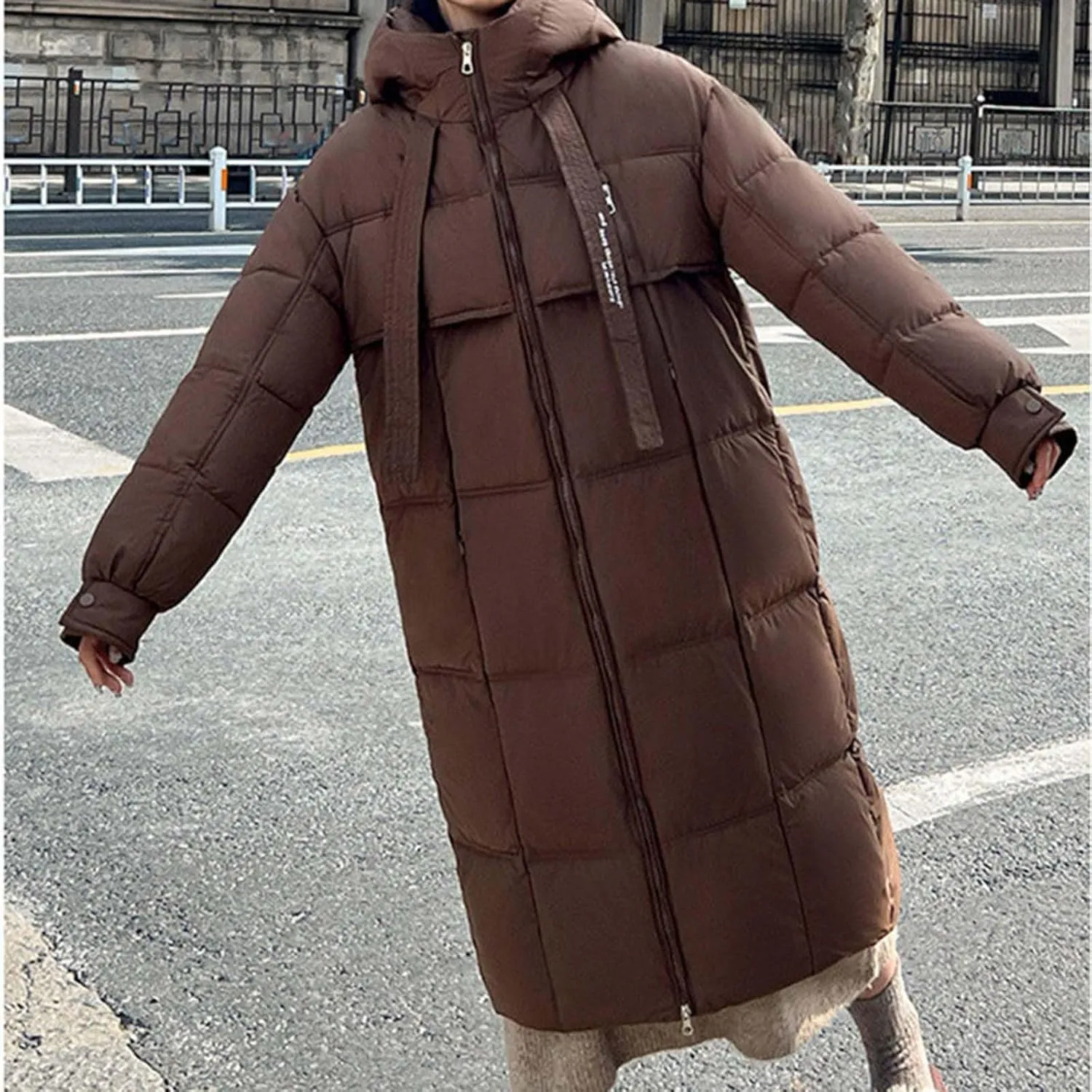 Long Winter Windproof Down Coats for Women Heavyweight Padded Puffer Jackets Casual Trench Quilted Coats with Hood