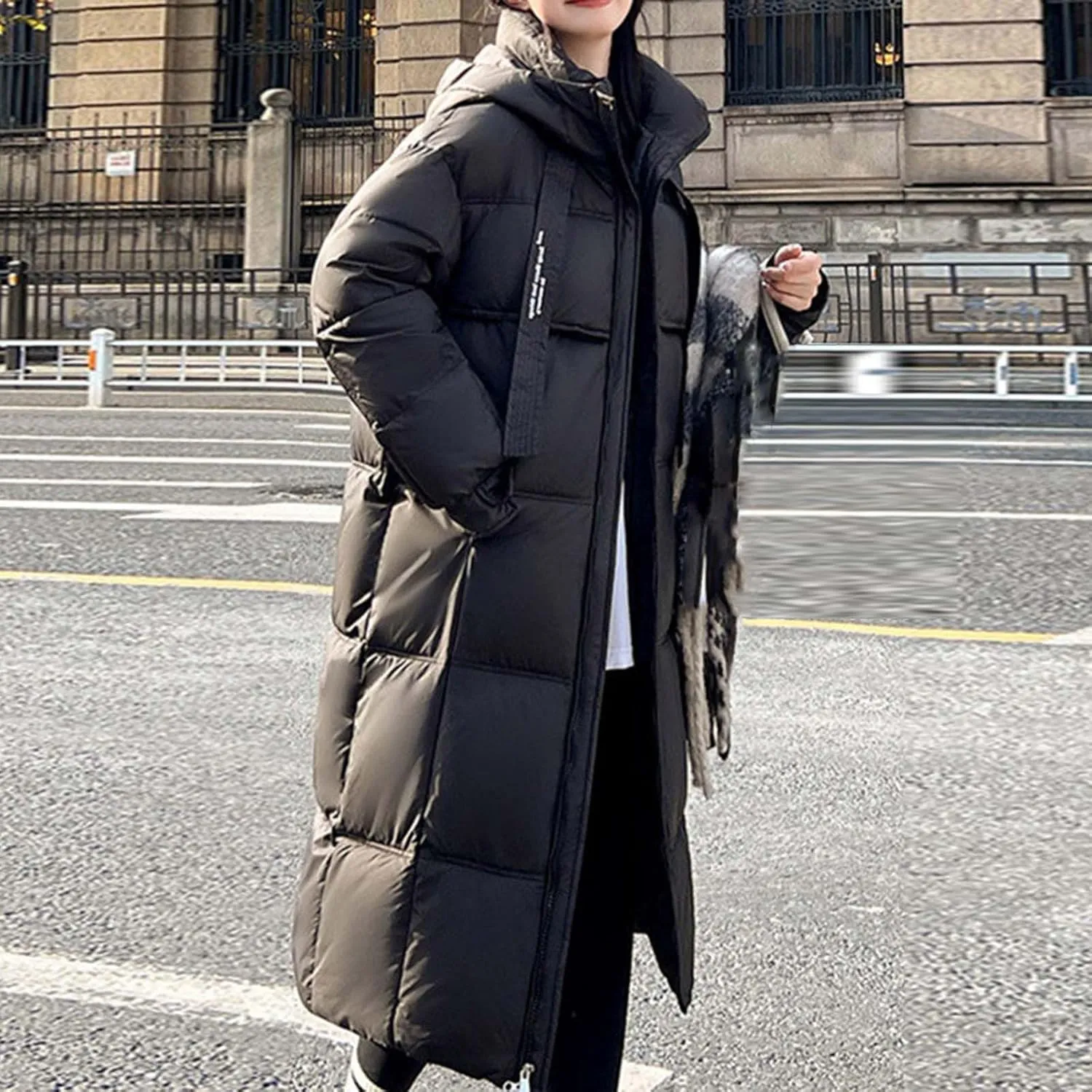 Long Winter Windproof Down Coats for Women Heavyweight Padded Puffer Jackets Casual Trench Quilted Coats with Hood