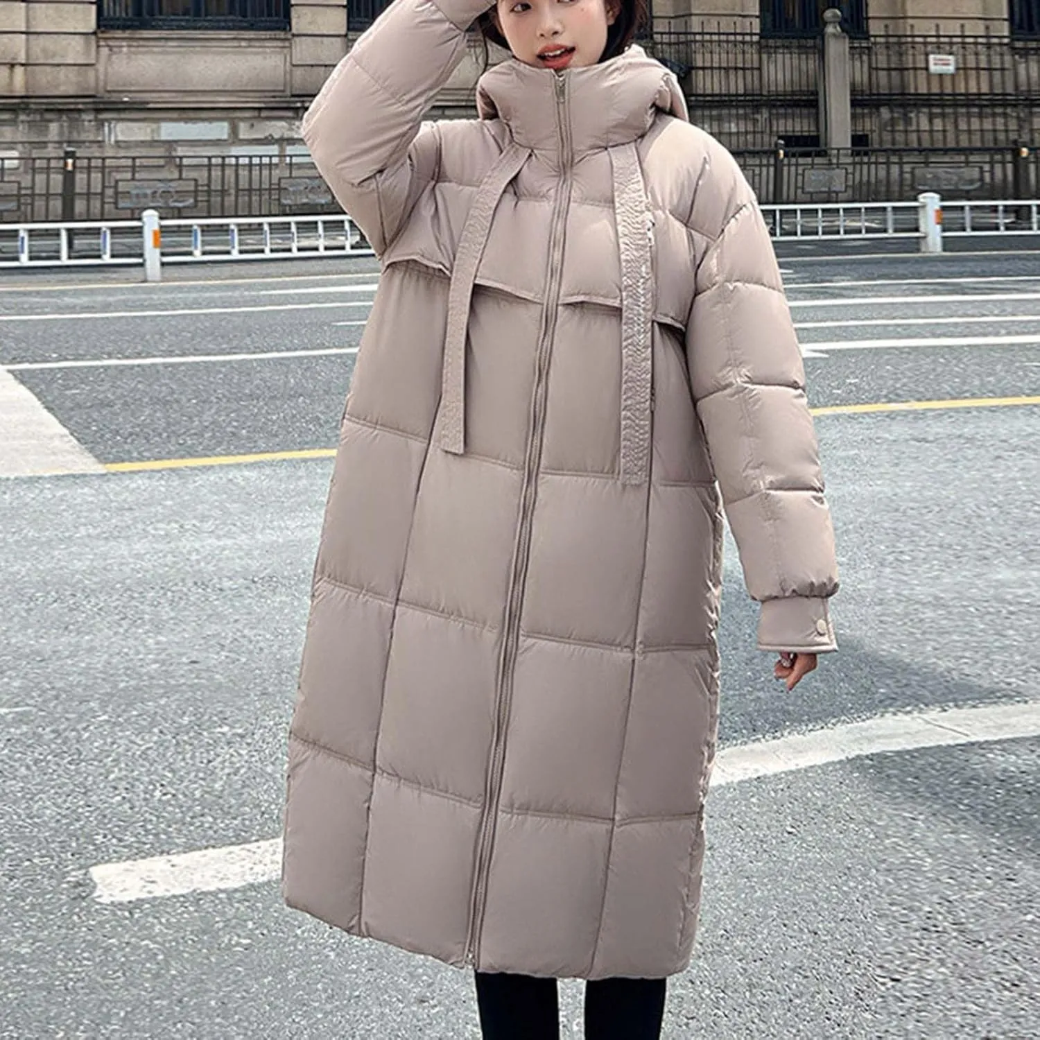 Long Winter Windproof Down Coats for Women Heavyweight Padded Puffer Jackets Casual Trench Quilted Coats with Hood