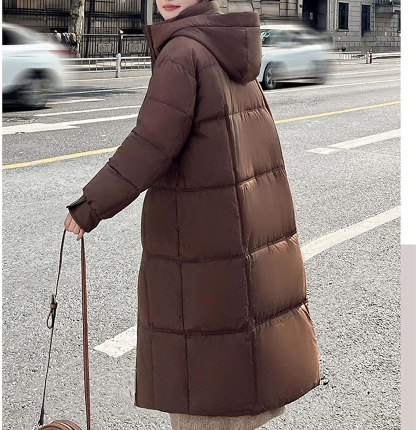 Long Winter Windproof Down Coats for Women Heavyweight Padded Puffer Jackets Casual Trench Quilted Coats with Hood