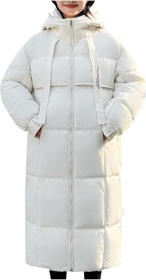Long Winter Windproof Down Coats for Women Heavyweight Padded Puffer Jackets Casual Trench Quilted Coats with Hood
