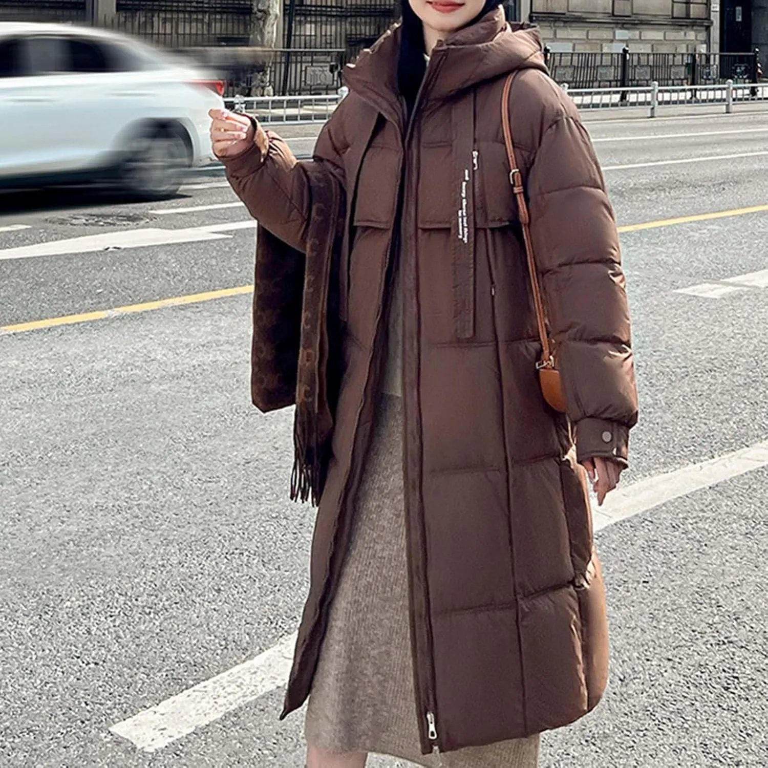 Long Winter Windproof Down Coats for Women Heavyweight Padded Puffer Jackets Casual Trench Quilted Coats with Hood