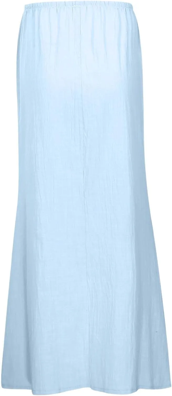 Maxi Skirts for Women Summer Cotton Linen Long Skirts Boho Casual Flowy Skirt Drawstring Waist A Line Skorts Trendy