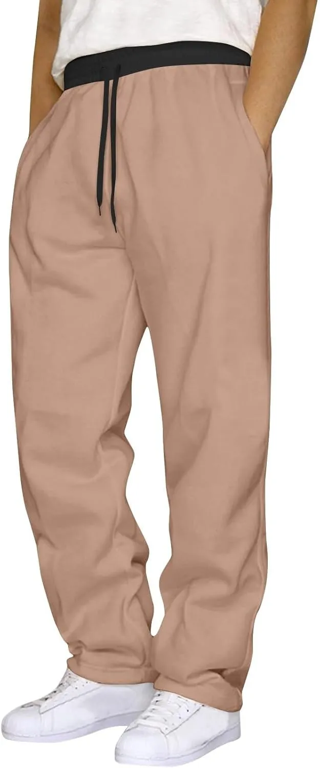 Men Joggers Sweatpants Plus Size Casual Straight Leg Pants Stylish Elastic Waist Sports Workout Trousers with Pockets