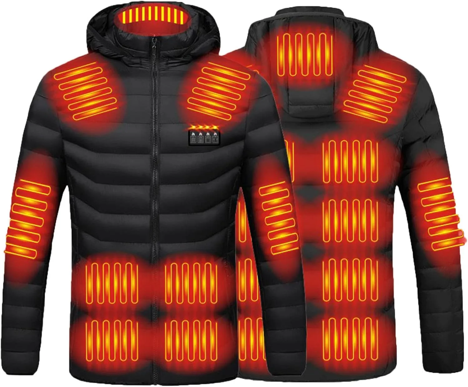 Men Women Heated Coat Hooded Smart Heated Jacket USB Charging Electric Body Warmer Winter Outdoor Adjustable Warm Puffer Coat
